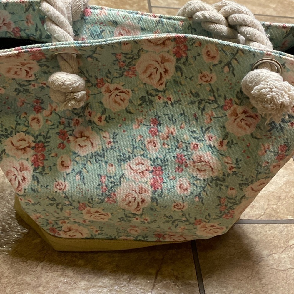 Floral Canvas Tote Bag As is